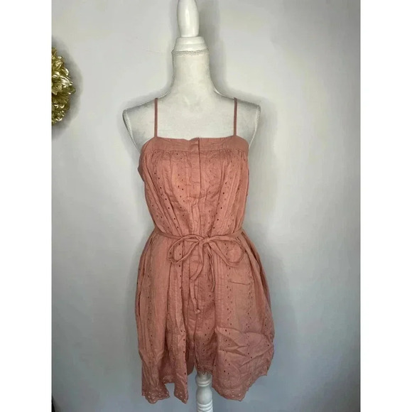 St Roche Women A Line Dress Pink Pockets Mini Strap Button Closure Eyelet M - Picture 1 of 8